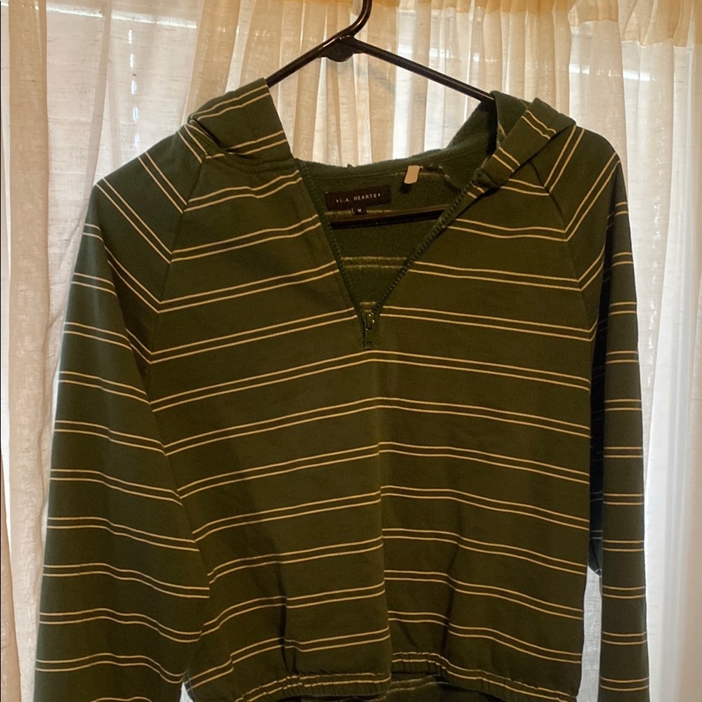 LA Hearts Green Striped V-Neck Sweater